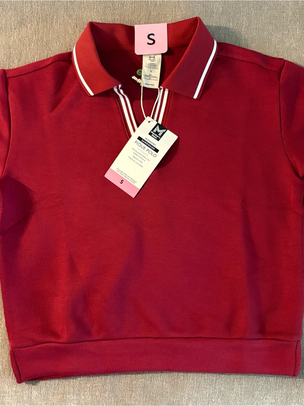 Women’s Red Maroon Pique Polo Shirt with White Trim - S